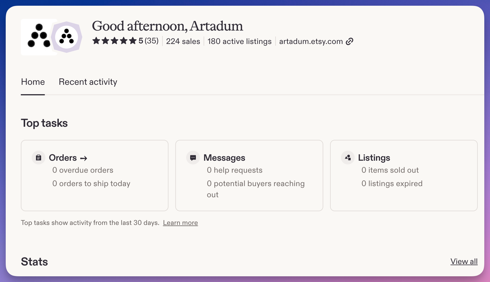 Etsy Shop Manager settings with shop appearance, policies, shipping, and options areas.