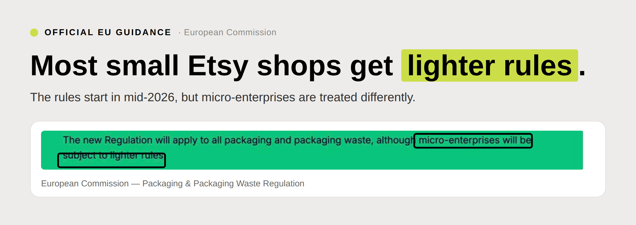 Most small Etsy shops get lighter rules. The EU says micro-enterprises are subject to lighter rules.