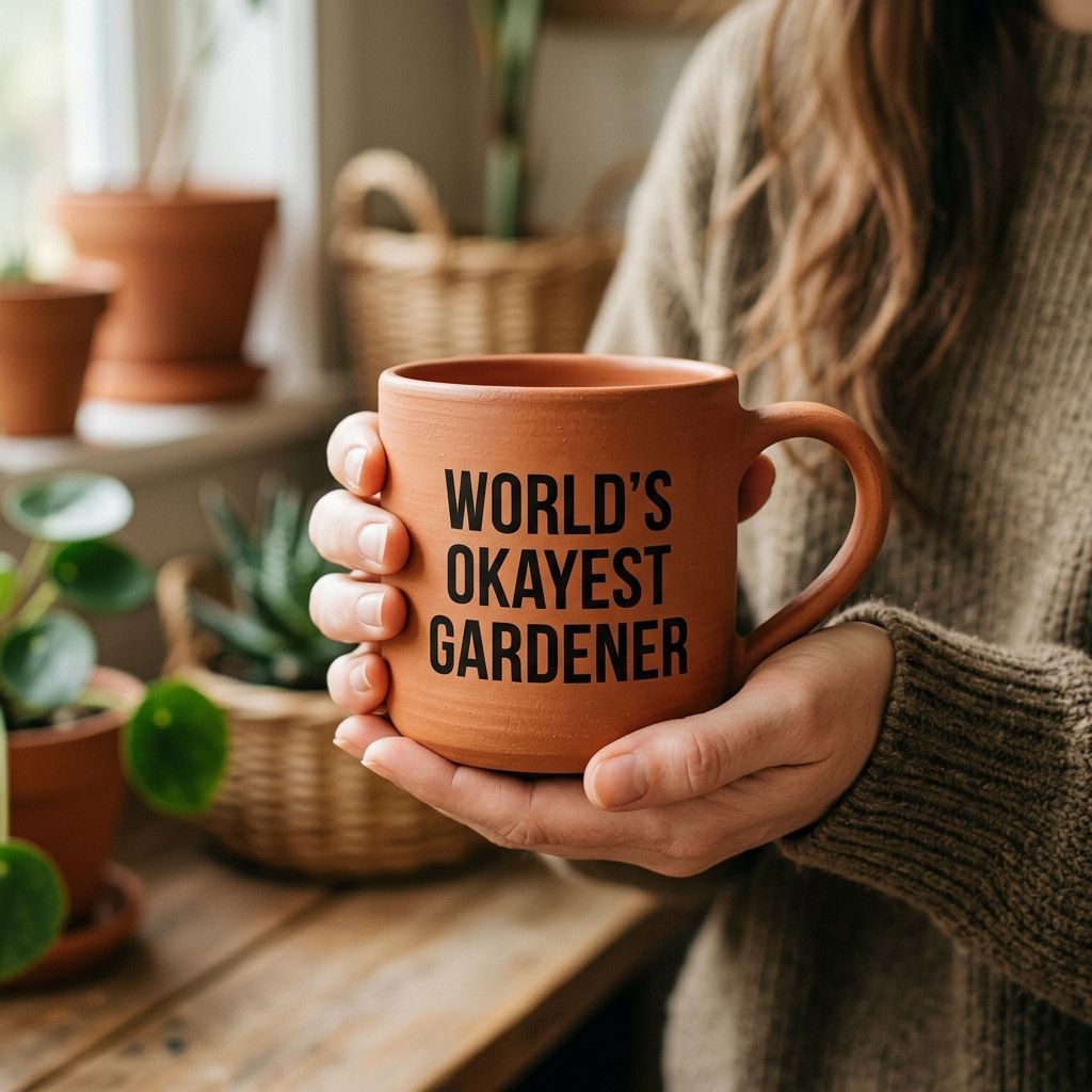A real Etsy-listing-style example of a statement mug: a sincere identity line in clean bold type on a colored mug.