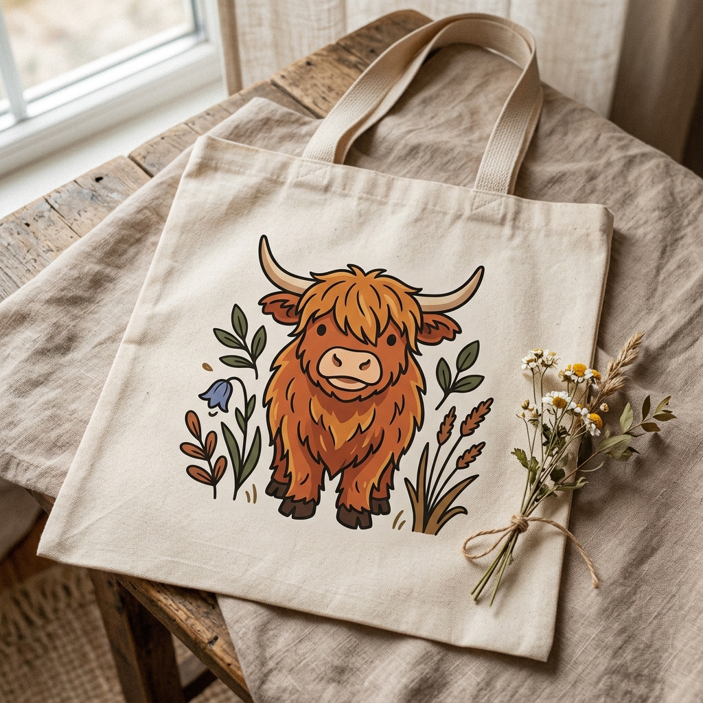 A real Etsy-listing-style example of an animal tote bag: a cute illustrated animal printed large on a natural canvas bag.