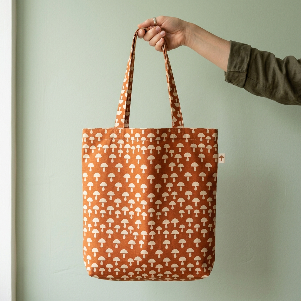 A real Etsy-listing-style example of a pattern tote bag: a bold all-over repeating motif filling the bag.